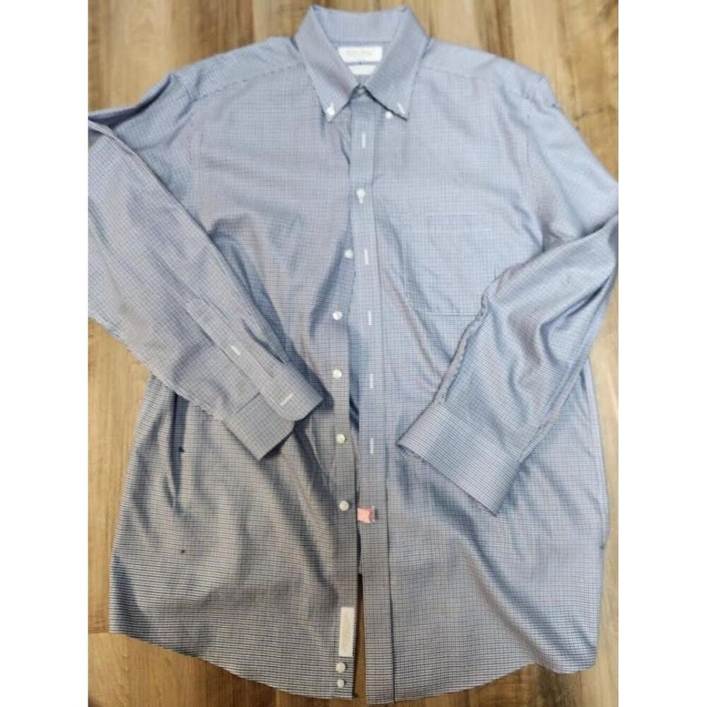 Roundtree & Yorke Gold Label Men's Black, Blue, White Plaid Shirt L 16/34